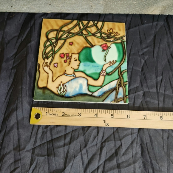 Art Nouveau Style Ceramic Tile with Mermaid and Nature Design - Picture 5 of 6